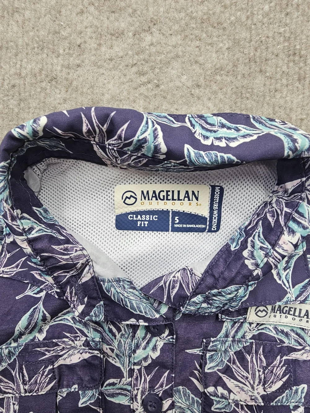 Magellan Outdoors Girls Size 5 Fishing Dress Purple Tropical Print UPF Vented